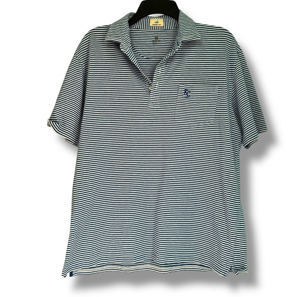 Johnnie-O Hangin' Out Polo Shirt Men's L Blue Short Sleeve Striped Golf Pocket - Picture 1 of 8